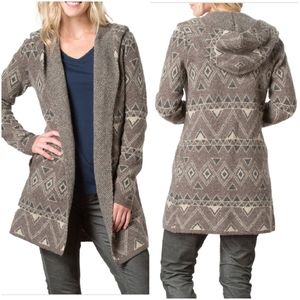 Toad&Co Merino Diamond Hoodie  Lambswool Aztec Print Duster L Taupe Gray